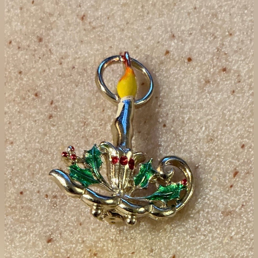 Silver Candle Brooch with Holly Details